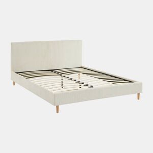 Cama com base de ripas e cabeceira 160cm, em veludo canelado fino, Marlon, Branco, 211x167.5x89 cm