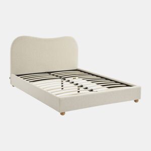 Cama com estrado de ripas e cabeceira, branca em boucle, Aaron, Branco, 203x148x97 cm