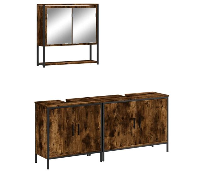Vidaxl set de muebles baño 3 pzas madera contrachapada roble ahumado