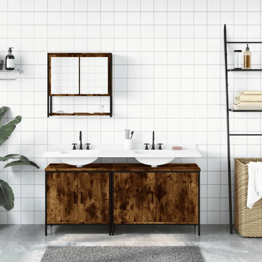 vidaXL 3 pcs conjunto de móveis WC madeira processada carvalho fumado