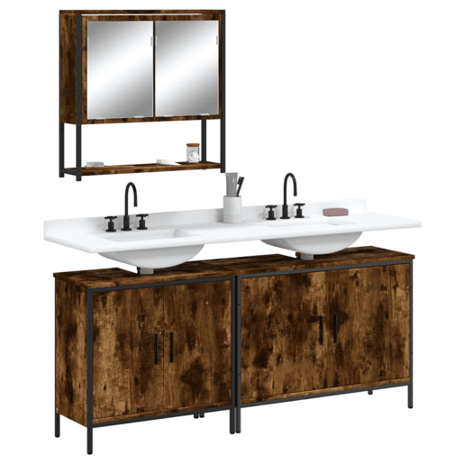 vidaXL 3 pcs conjunto de móveis WC madeira processada carvalho fumado