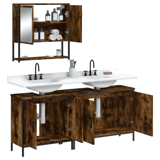 vidaXL 3 pcs conjunto de móveis WC madeira processada carvalho fumado
