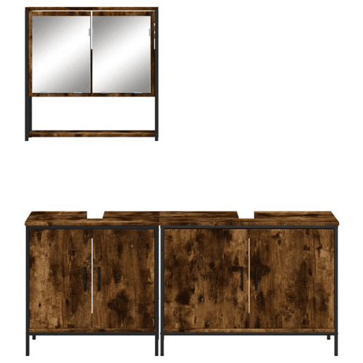 vidaXL 3 pcs conjunto de móveis WC madeira processada carvalho fumado