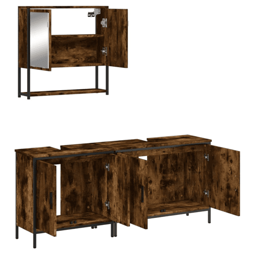 vidaXL 3 pcs conjunto de móveis WC madeira processada carvalho fumado