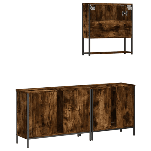 vidaXL 3 pcs conjunto de móveis WC madeira processada carvalho fumado
