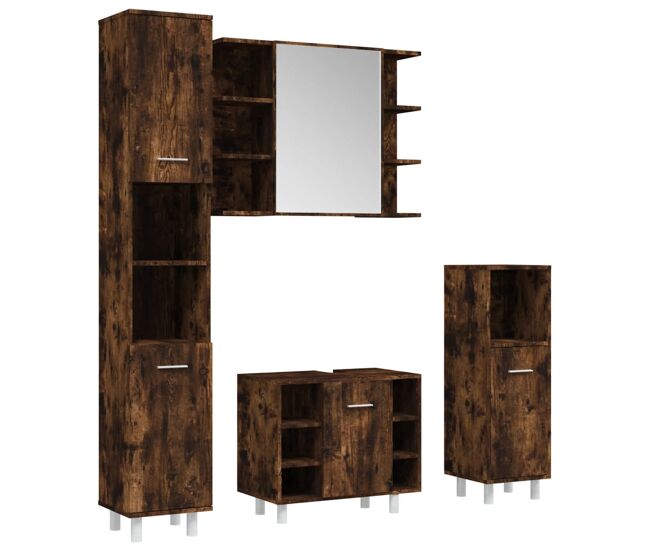 Vidaxl set de muebles de baño 4 piezas madera contrachapada roble humo