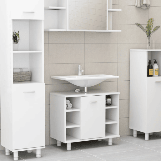 vidaXL 4 pcs conjunto de móveis de casa de banho contraplacado branco