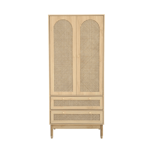 Roupeiro em vime com 2 portas e 2 gavetas, Judith, Natural, 80x50x180 cm