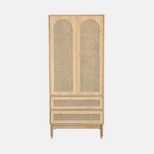Roupeiro em vime com 2 portas e 2 gavetas, Judith, Natural, 80x50x180 cm