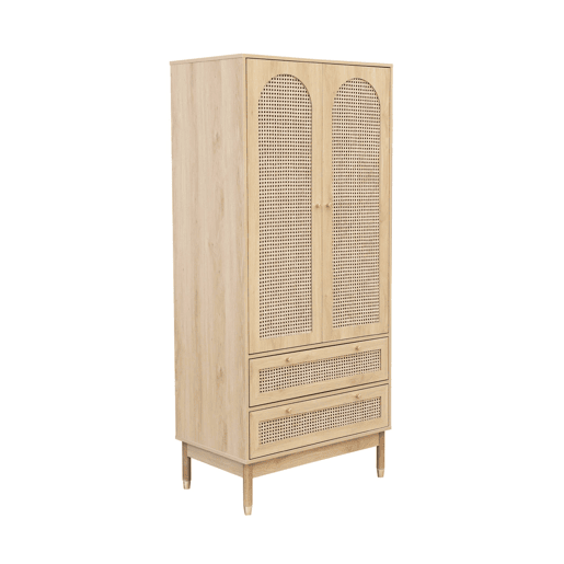 Roupeiro em vime com 2 portas e 2 gavetas, Judith, Natural, 80x50x180 cm
