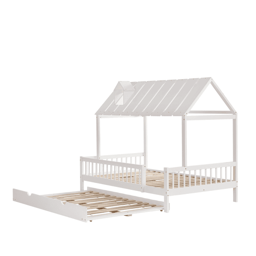 Cama de criança 120x200 cm com cama com gavetão 120x190 cm - em madeira de pinho e MDF - Branco