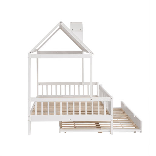Cama de criança 120x200 cm com cama com gavetão 120x190 cm - em madeira de pinho e MDF - Branco