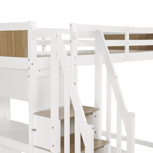 Cama mezzanine em madeira - 90x200 cm - com secretária, prateleiras e escada de arrumação - Branco Cama mezzanine em madeira - 90x200 cm - com secretária, prateleiras e escada de arrumação - Branco