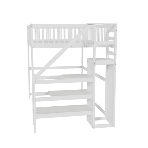 Cama mezzanine em madeira 140x200cm - com roupeiro - Branco