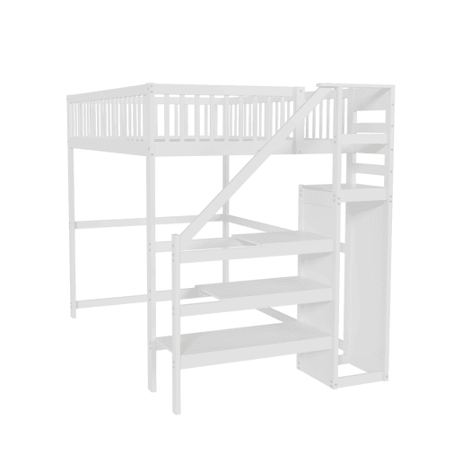 Cama mezzanine em madeira 140x200cm - com roupeiro - Branco