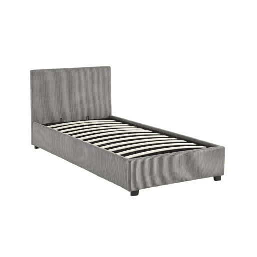 Cama com base de ripas e cabeceira 90cm, veludo canelado fino, Avalon, Cinza, 202x97.5x86 cm