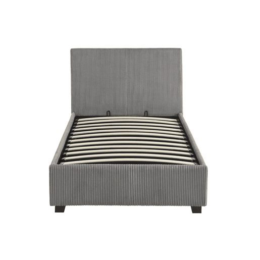 Cama com base de ripas e cabeceira 90cm, veludo canelado fino, Avalon, Cinza, 202x97.5x86 cm