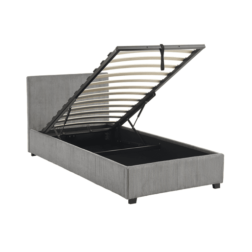 Cama com base de ripas e cabeceira 90cm, veludo canelado fino, Avalon, Cinza, 202x97.5x86 cm