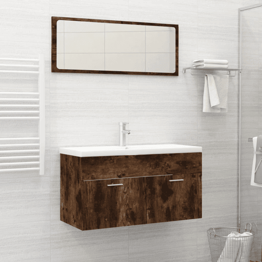 vidaXL 2 pcs conj. móveis casa de banho derivados madeira cor fumado
