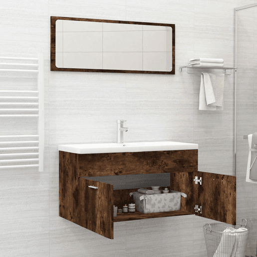 vidaXL 2 pcs conj. móveis casa de banho derivados madeira cor fumado