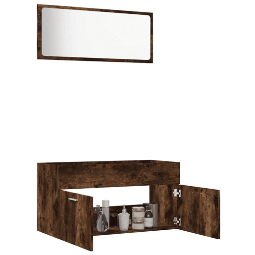 vidaXL 2 pcs conj. móveis casa de banho derivados madeira cor fumado