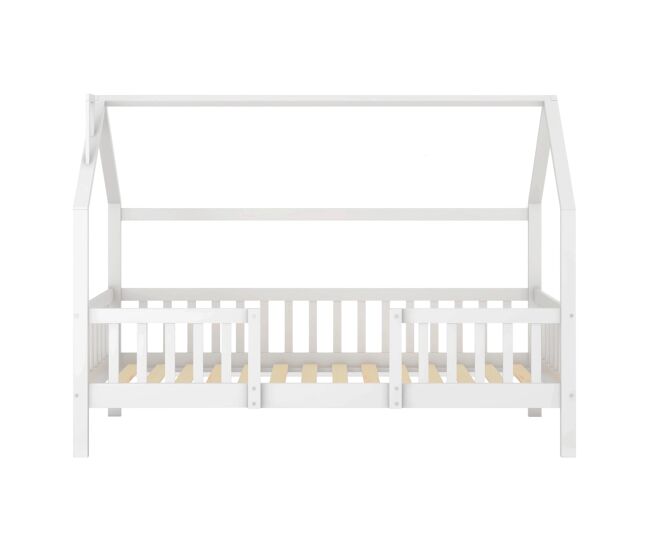 Cama de madera tipo cabaña - 90x200 cm - con somier de láminas - blanco