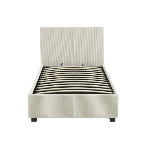 Cama com base de ripas e cabeceira 90cm, veludo canelado fino, Avalon, Branco, 202x97.5x86 cm