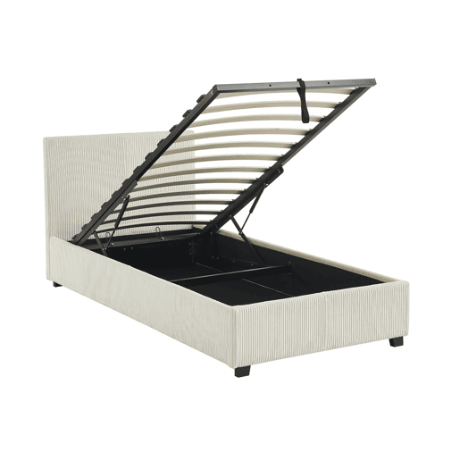 Cama com base de ripas e cabeceira 90cm, veludo canelado fino, Avalon, Branco, 202x97.5x86 cm