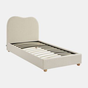 Cama com estrado de ripas e cabeceira, branca em boucle, Aaron, Branco, 204x98x96.5 cm