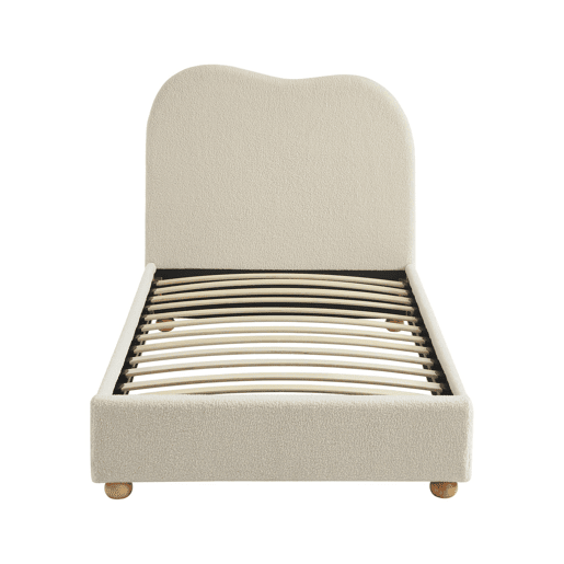 Cama com estrado de ripas e cabeceira, branca em boucle, Aaron, Branco, 204x98x96.5 cm