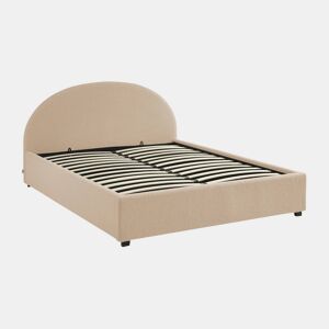 Cama com base de ripas e cabeceira 160cm, acabamento boucle, Cameron, Nudez, 216.5x174x102 cm