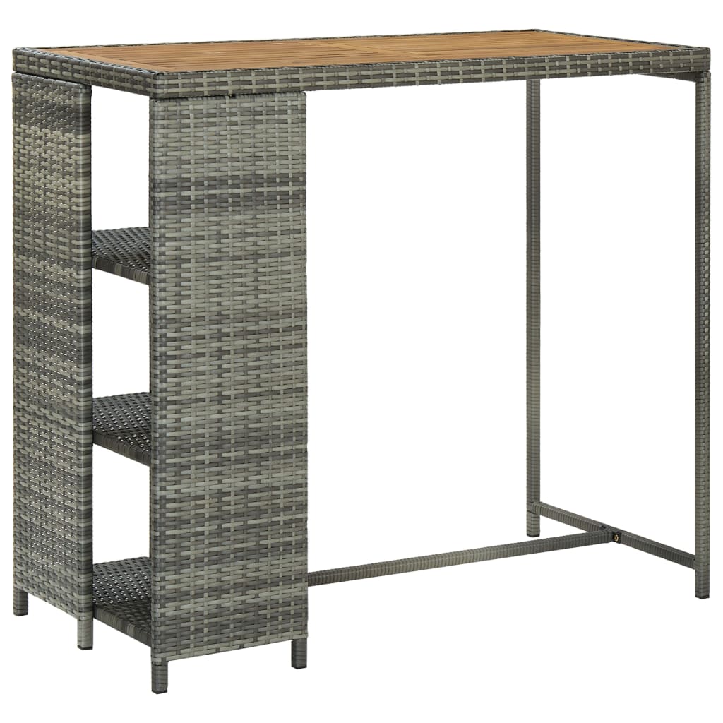 Vidaxl mesa bar estante almacenaje 120x60x110 cm ratán sintético gris