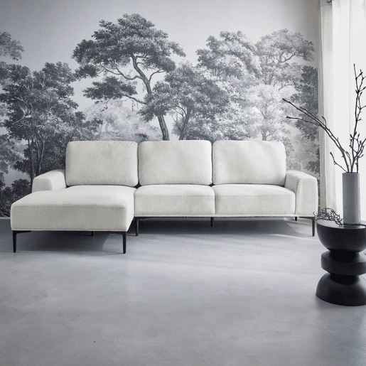 Sofá de 3 lugares em tecido e metal, canto esquerdo, Atlanta, Creme, 134x260x84 cm