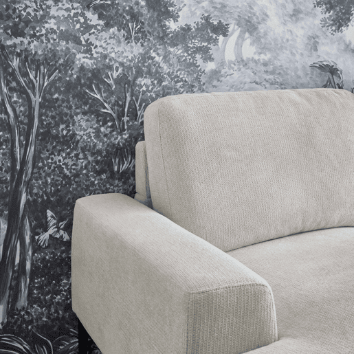 Sofá de 3 lugares em tecido e metal, canto esquerdo, Atlanta, Creme, 134x260x84 cm