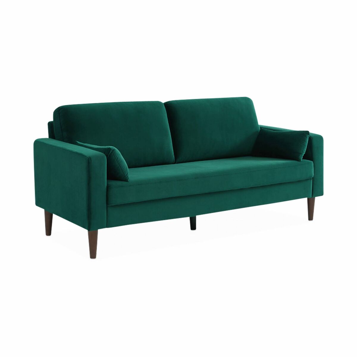 Sofá de terciopelo con patas de madera de hevea, 3 plazas verde ingles - 180x82x70 cm