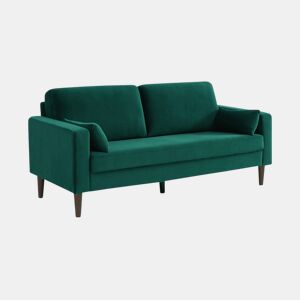 Sofá de veludo liso com pernas em madeira de hevea, 3 lugares, Bjorn veludo, Verde inglês, 180x82x70 cm