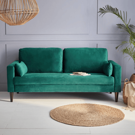 Sofá de veludo liso com pernas em madeira de hevea, 3 lugares, Bjorn veludo, Verde inglês, 180x82x70 cm Sofá de veludo liso com pernas em madeira de hevea, 3 lugares, Bjorn veludo, Verde inglês, 180x82x70 cm
