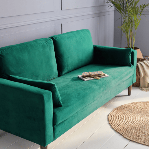 Sofá de veludo liso com pernas em madeira de hevea, 3 lugares, Bjorn veludo, Verde inglês, 180x82x70 cm Sofá de veludo liso com pernas em madeira de hevea, 3 lugares, Bjorn veludo, Verde inglês, 180x82x70 cm