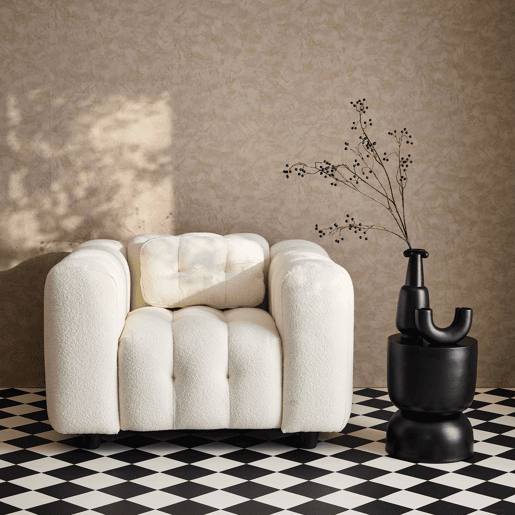 Poltrona em tecido boucle texturado, 1 lugar, Leon boucle, Creme, 110x99x68 cm