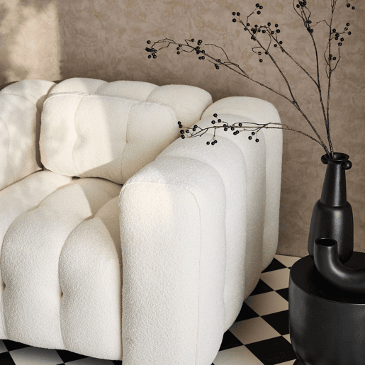 Poltrona em tecido boucle texturado, 1 lugar, Leon boucle, Creme, 110x99x68 cm
