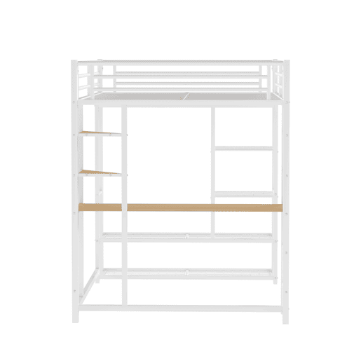Cama mezzanine metálica 90x200 cm - com mesa e prateleiras - Branco