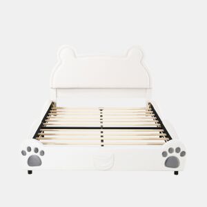 Cama de criança 140 x 200 cm - forma de urso - tecido de veludo - Branco