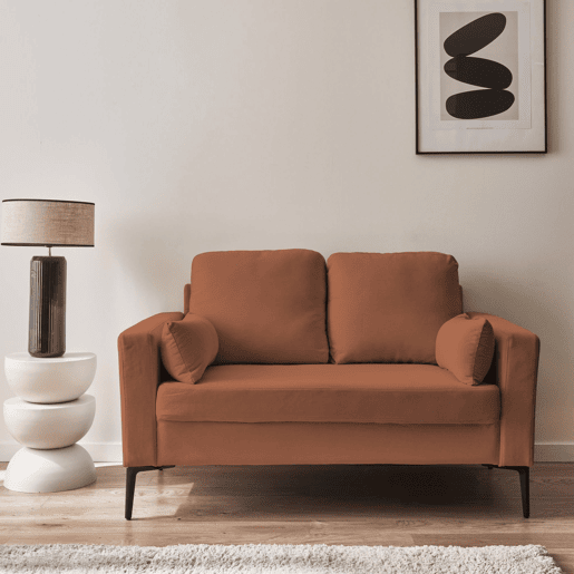 Sofá de bombazina de 2 lugares, pernas de metal, Bjorn, Terracota, 130x79x69 cm