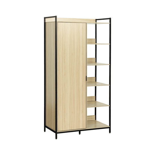 Módulo de roupeiro com 1 roupeiro, 6 prateleiras e 1 porta, Clever, Preto, 100x48x190 cm