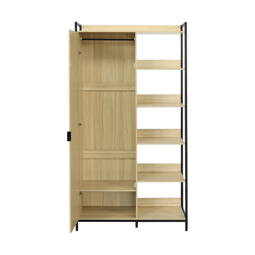 Módulo de roupeiro com 1 roupeiro, 6 prateleiras e 1 porta, Clever, Preto, 100x48x190 cm