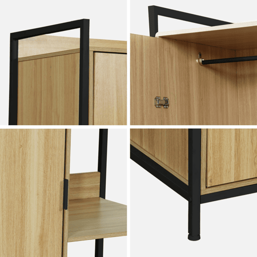 Módulo de roupeiro com 1 roupeiro, 6 prateleiras e 1 porta, Clever, Preto, 100x48x190 cm