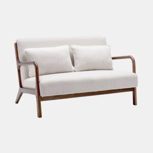 Banco escandinavo de 2 lugares em madeira e tecido boucle, Lorens boucle, Creme, 124x83x77 cm