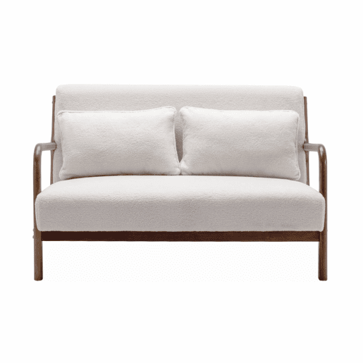 Banco escandinavo de 2 lugares em madeira e tecido boucle, Lorens boucle, Creme, 124x83x77 cm