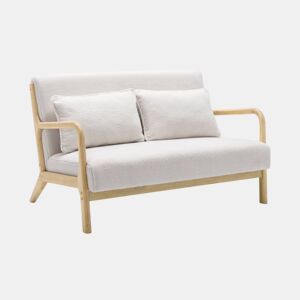 Banco escandinavo de 2 lugares em madeira e tecido boucle, Lorens boucle, Creme, 124x83x77 cm