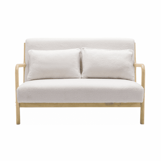 Banco escandinavo de 2 lugares em madeira e tecido boucle, Lorens boucle, Creme, 124x83x77 cm